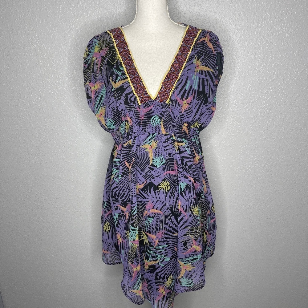 Frock and Frill Purple‎ multi color bird swim cover -up Size 12